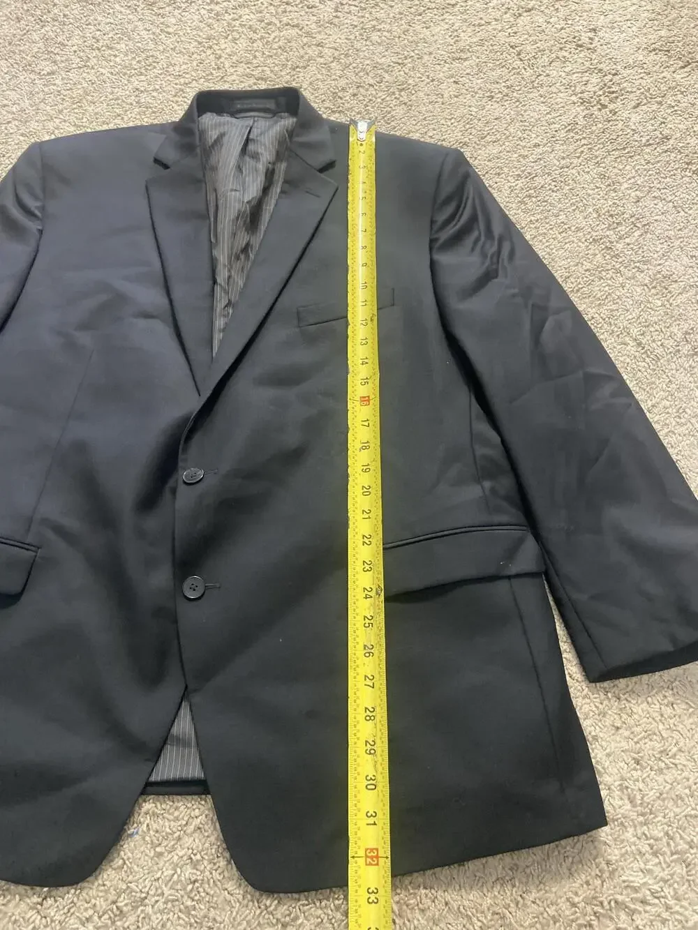 Calvin Klein Suit Jacket Mens 46 Black Wool Two Button Notch Lapel Lined